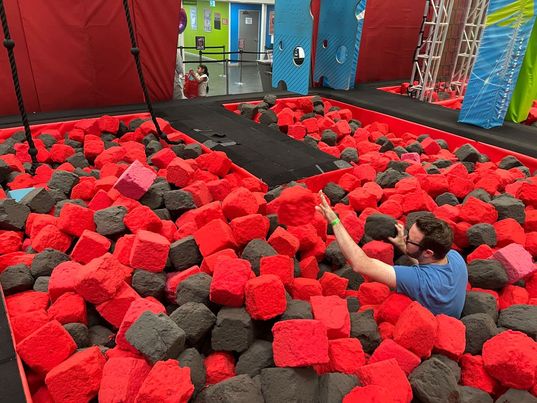 Me happily throwing cubes of foam into my son’s head (Photo:  Emma Victoria Stokes )