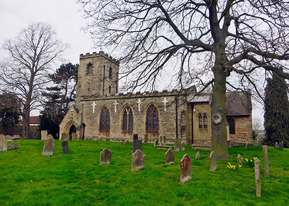 St Wilfrid's Church in Calverton, where we went inside and gravely read the stones