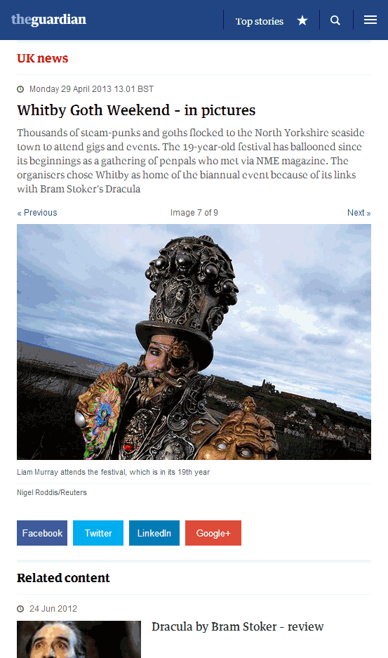 An image gallery on the Guardian's responsive mobile website